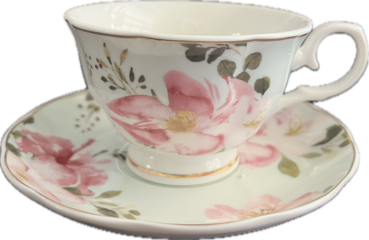 Blush Hibiscus Mint by Fanquare - Teacup & Saucer - 2 available