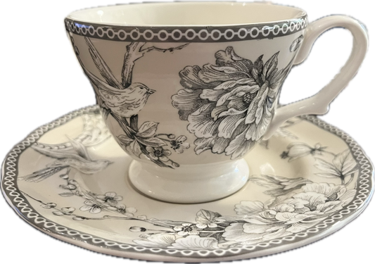 Adelaide Grey and White by 222 Fifth - Teacup & Saucer - 2 available