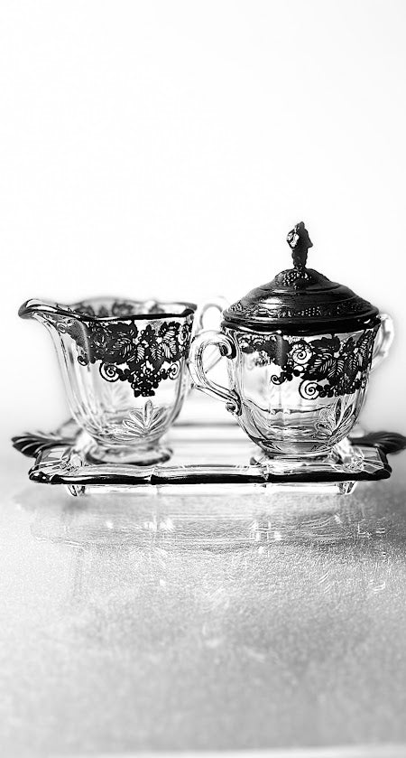 Lace Filigree - Glass / Silver Sugar Bowl - 1 available