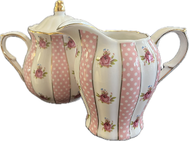 Pink Dots Rose Bud by Grace's Teaware - Sugar Bowl -  1 available